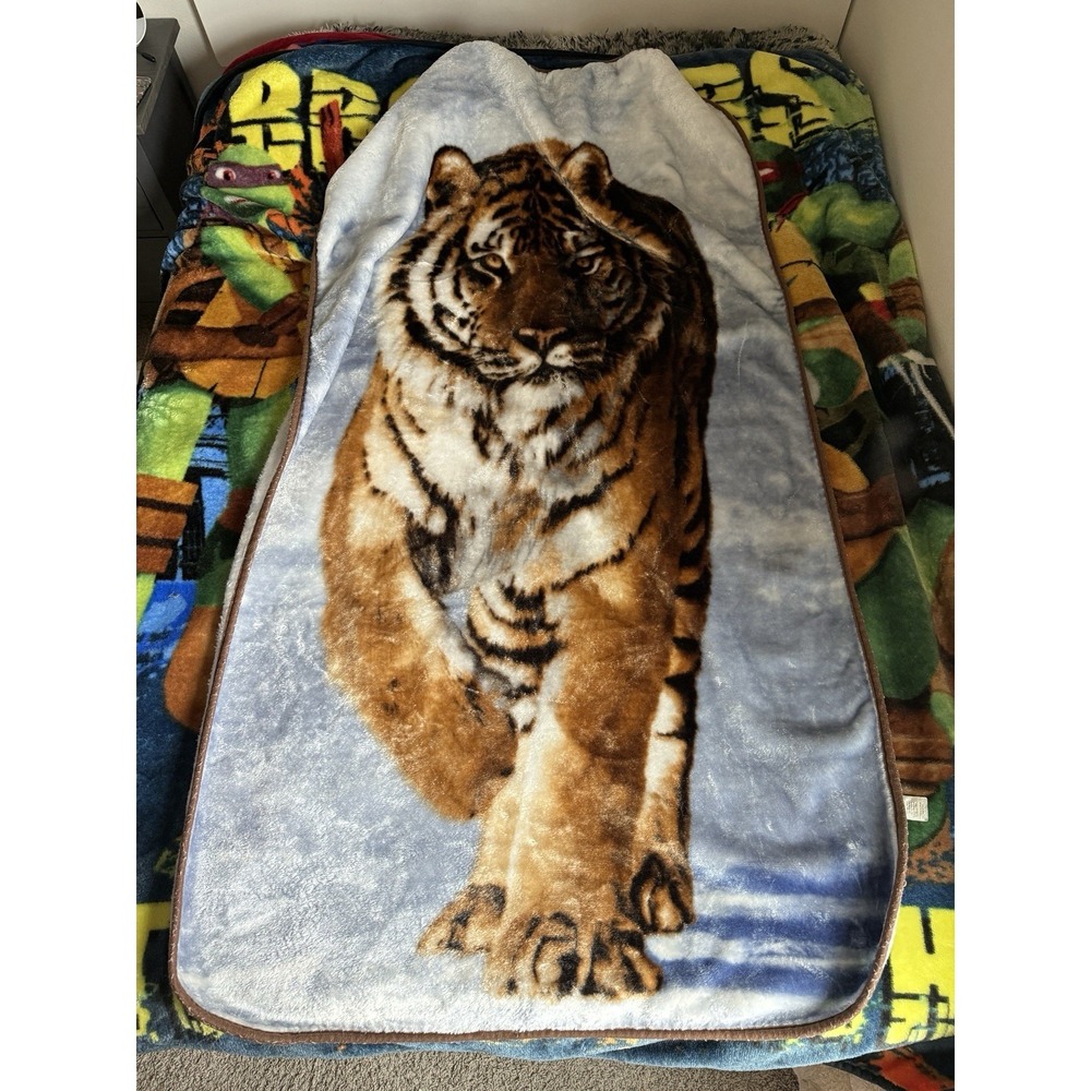 Tiger Face Blanket Wall Hanging 65" Tall, 40" Wide Winter Snow